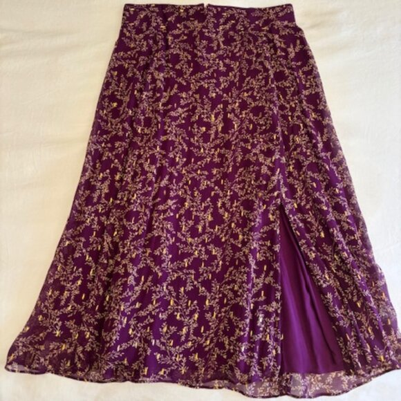 NWT Sezane Tabata Skirt Imprimé Feuillages Violet - Size 38/US 6 - Picture 2 of 6